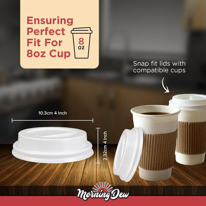Morning Dew - Dome Sip Lid for 8 oz Tall Hot Paper Cups - White - 8DL-W