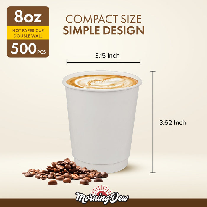 Morning Dew - 8 oz Tall Hot Paper Cup - Double Wall - White - D-H8TW