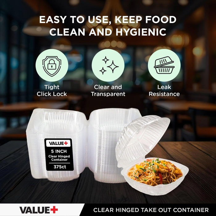 Value+ - Dual Lock - 5in Clear Hinged Containers - CV551