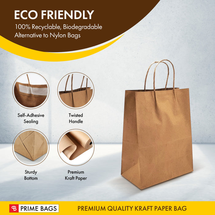 Prime Bags - Enzo - Self Adhesive Paper Bags with Twisted Handles - 13x7x17