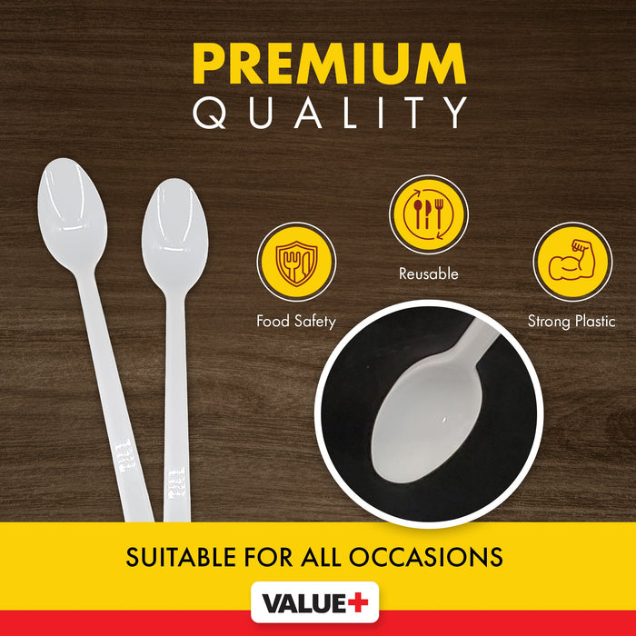 Value+ - Plastic - Soda Spoon - White - RP4006 - 8'' Approx.
