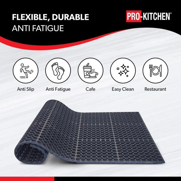 Pro-Kitchen - Black Rubber Anti-Fatigue Mat - 36