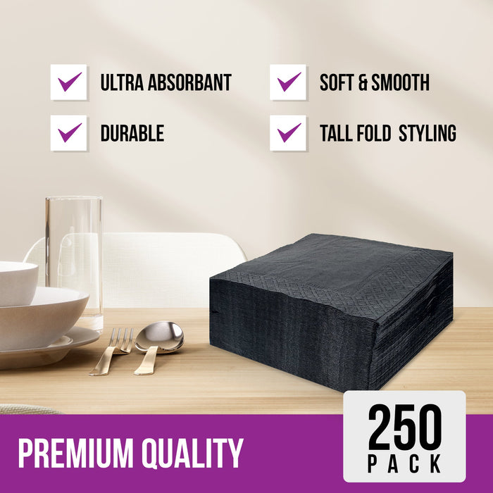 Mayfair - 2 Ply Cocktail Napkins 1/4 Fold - Black - CNAP02B