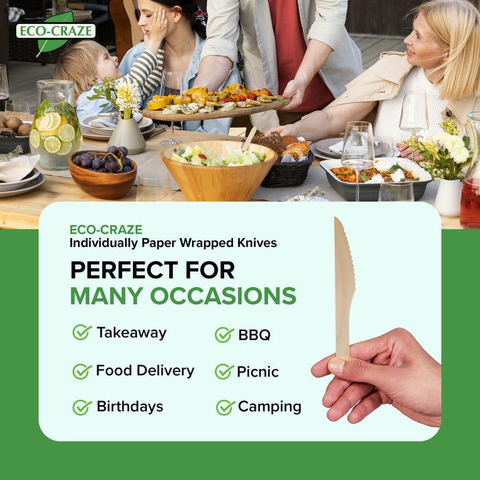 Eco-Craze - Wooden Knife - Individually Paper Wrapped