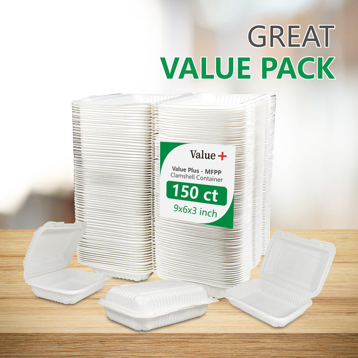 Eco-Craze - MFPP Clamshell Container - 9x6x2.6 - Double Lock - Vented - White