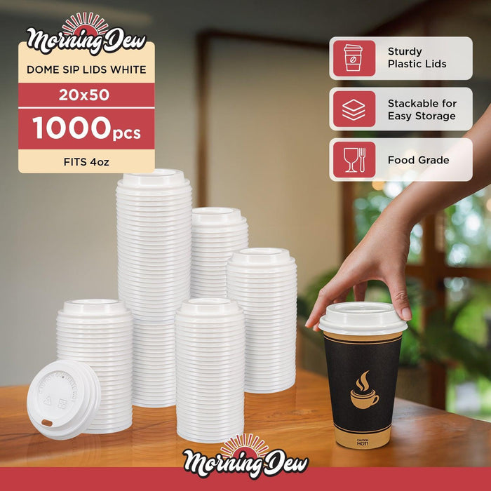 Morning Dew - Dome Sip Lid for 4 oz Hot Paper Cups - White - 4DL-W