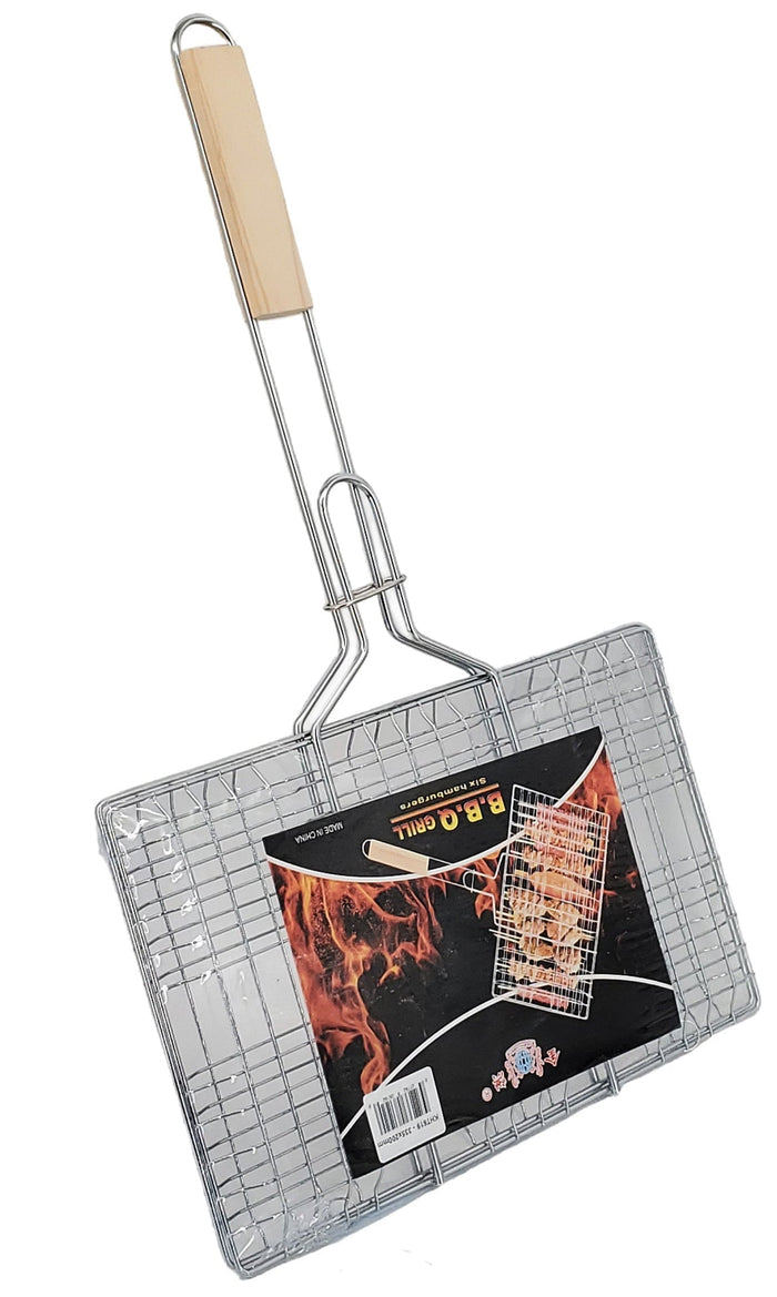 BBQ Grill Basket - 335x200mm Wood Handle