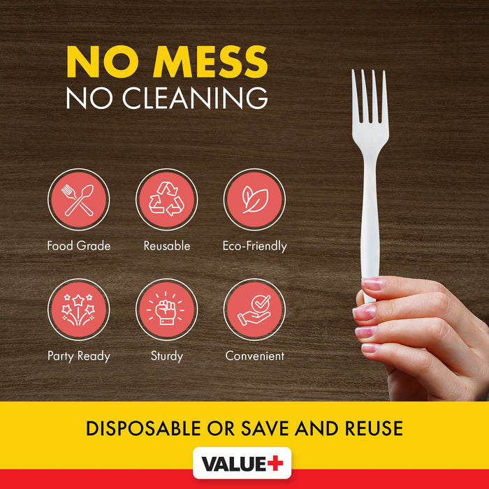 Value+ - Plastic Forks Heavy - White - Ind. Wrapped - WP2001