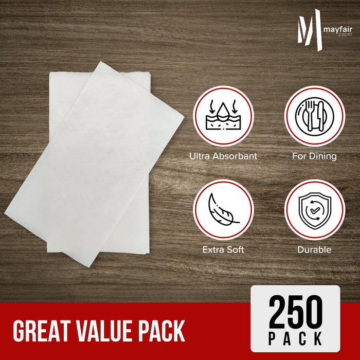 Mayfair - 1 Ply Dinner Napkins 1/8 Fold - White - DNAP01