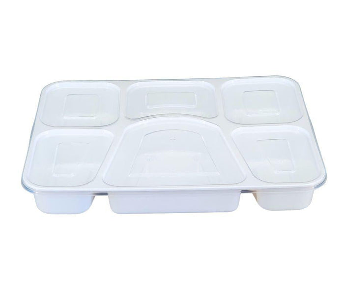 Value+ - 6 Comp Take-Out Thali with Lid - White - PP