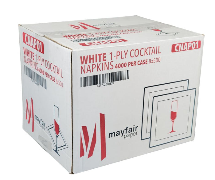 Mayfair - 1 Ply Cocktail Napkins 1/4 Fold - White - CNAP01