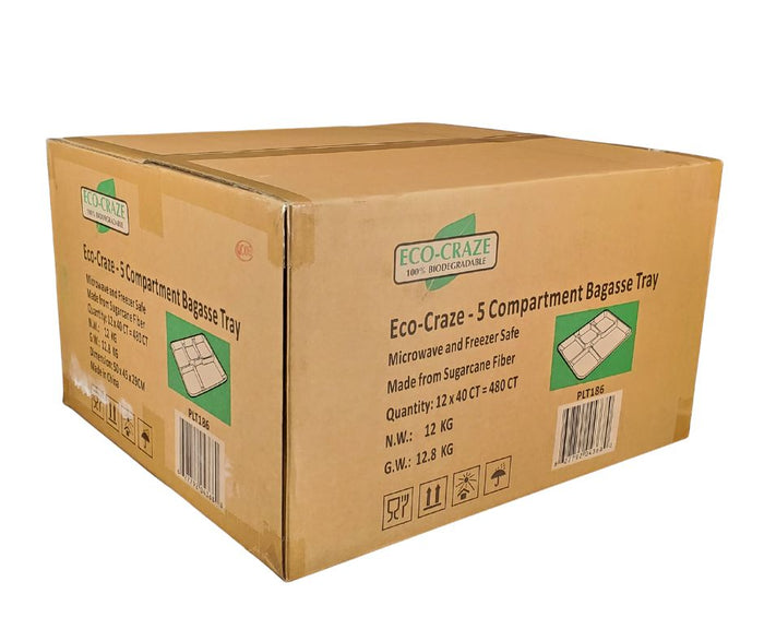 CLR - Eco-Craze - 5 Compartment Bagasse Tray (Thali) - Retail Pack