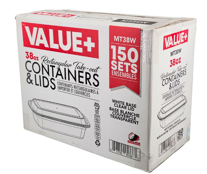 Value+ - 38oz Rectangular White Plastic Container
