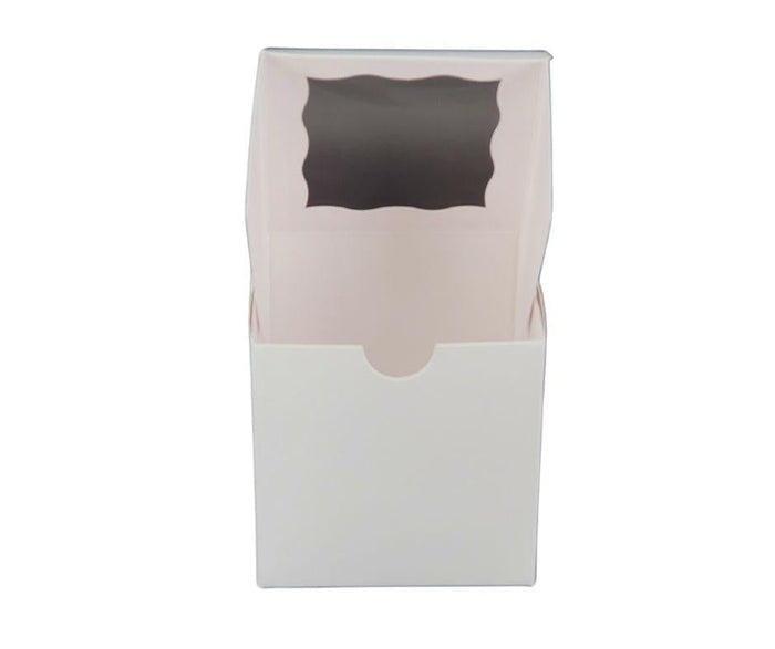 EB - Cup Cake Box with Window - White - 4x4x4