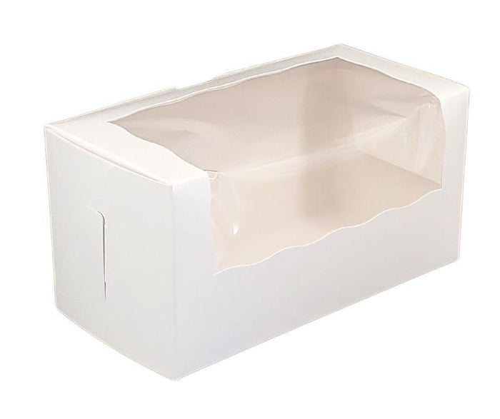 EB - Cup Cake Box with Window - White - 8 x 4 x 4 - Double / 2 Cupcake