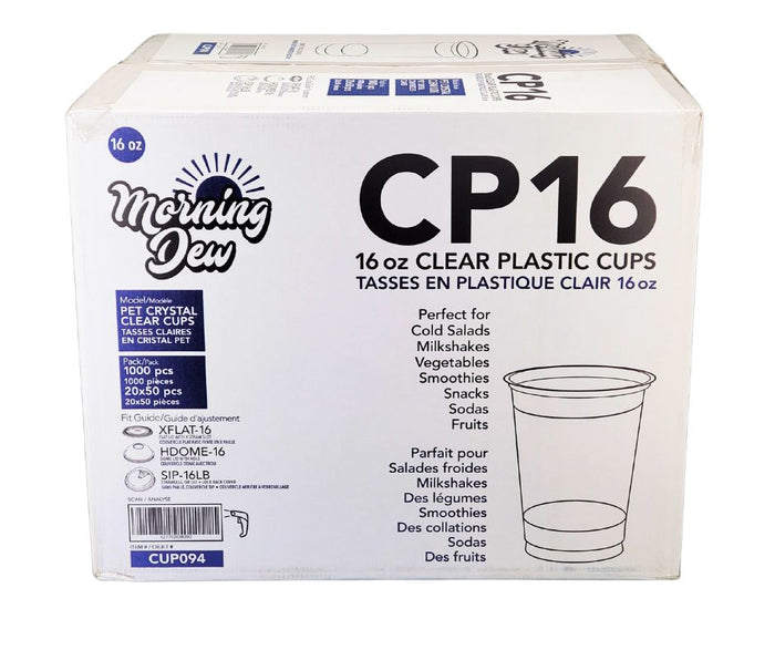 Morning Dew Clear PET Plastic Cups - 16oz