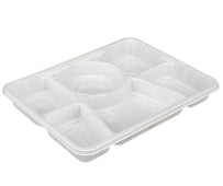 CLR - Plastic Tray (Thali) - 6 Compartment - White 20 pk