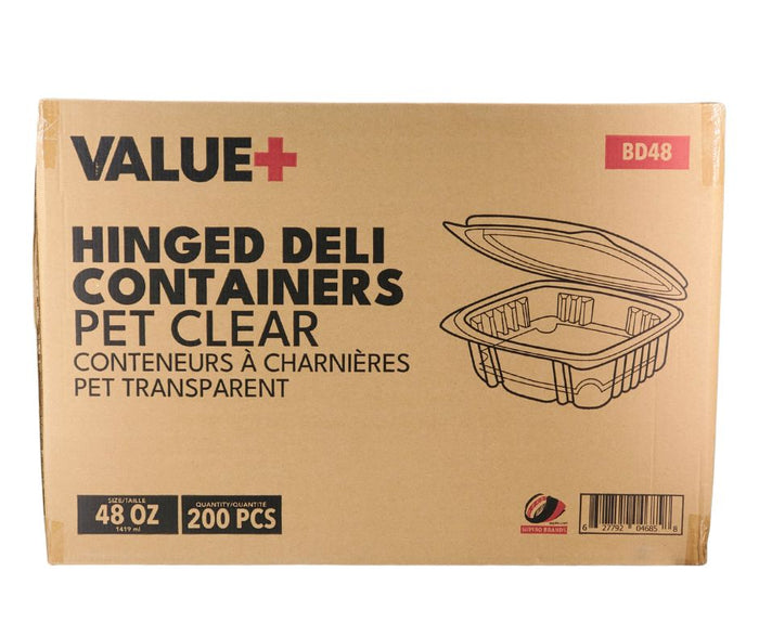 Value+ - 48oz Clear Hinged Deli Container - PET - BD48