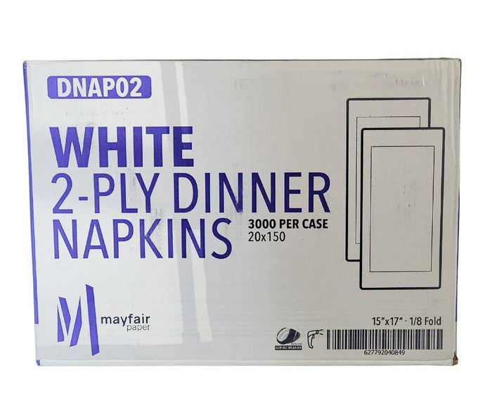 Mayfair - 2 Ply Dinner Napkins 1/8 Fold - White DNAP02