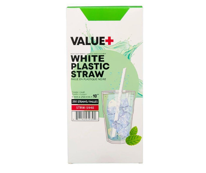 Value+ - 10'' Ind. Wrapped Milkshake Straws – White – Plastic - 6 mm