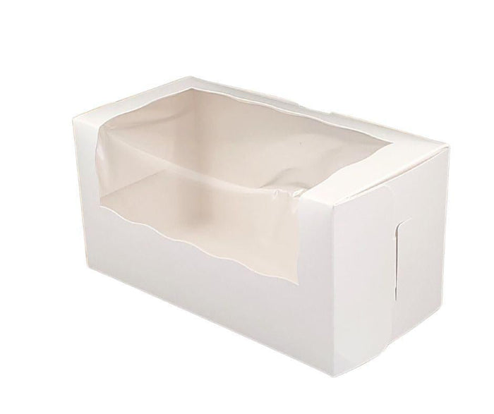EB - Cup Cake Box with Window - White - 8 x 4 x 4 - Double / 2 Cupcake