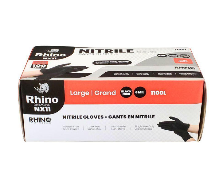 Rhino - NX11 - Black Nitrile Gloves - Diamond - 6mil - Large - 1100L