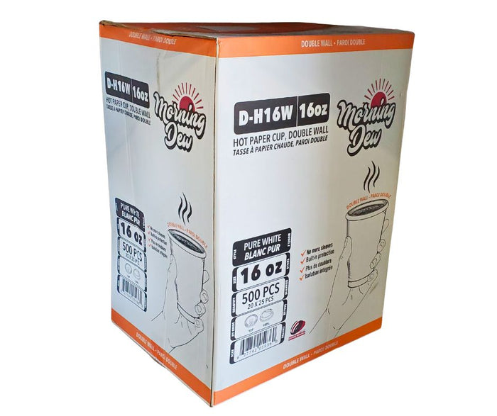 Morning Dew - 16oz Hot Paper Cup - Double Wall - White - D-H16W