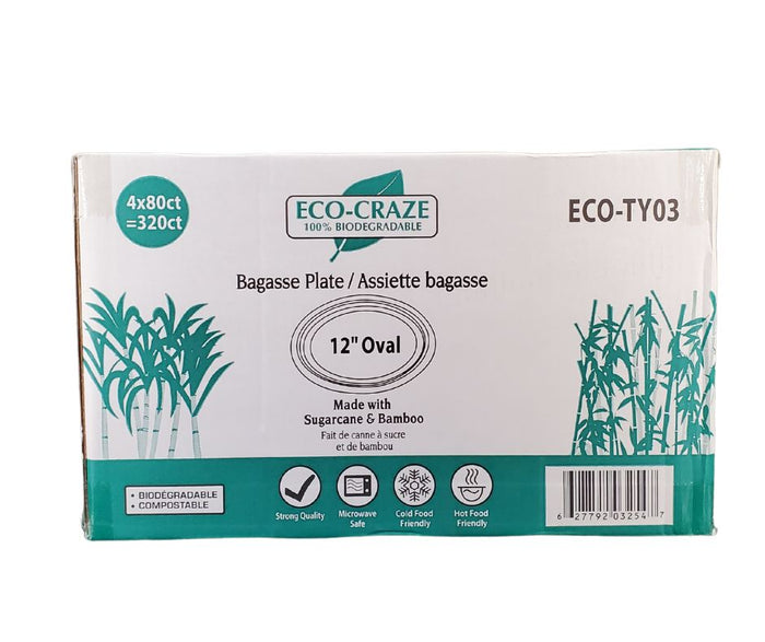 Eco-Craze - 12inch Oval Bagasse Plate - Retail Pack