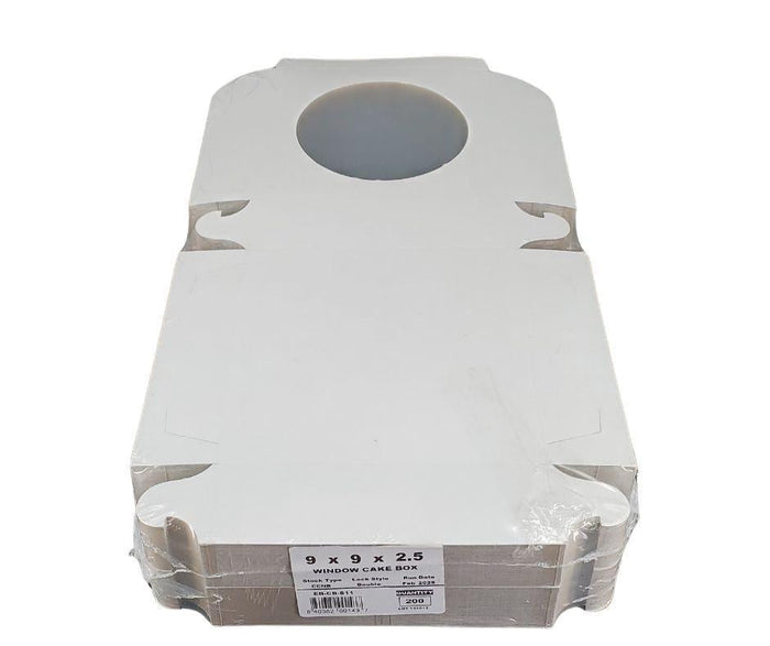 EB - White Cake Boxes - W/Window - 9x9x2.5 (Pie Box)