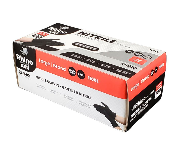 Rhino - NX11 - Black Nitrile Gloves - Diamond - 6mil - Large - 1100L