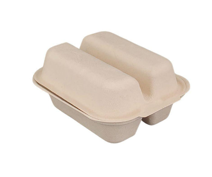Eco-Craze - Taco - Bagasse Hinged Container - 2 COMPARTMENT