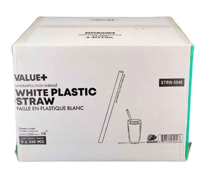 Value+ - 10'' Ind. Wrapped Milkshake Straws – White – Plastic - 6 mm