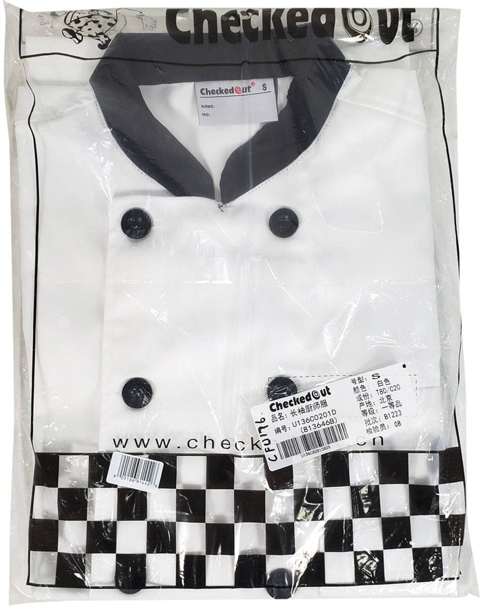 Chef Coat - White & Black - S - w/Solid Buttons - 4426