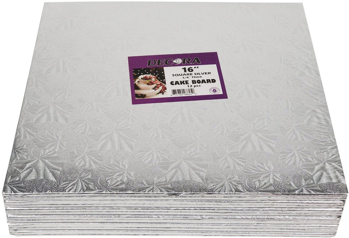 Decora Silver Square Cake Boards - 16