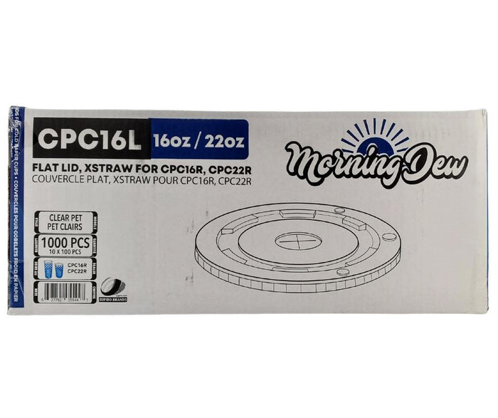 Morning Dew - X Straw Flat PET Lid for 16,22oz Cold Paper Cups - CPC16L