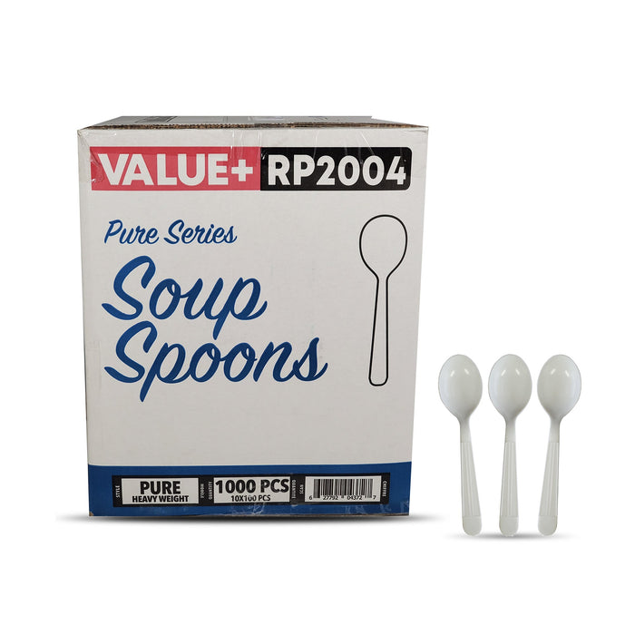 Value+ - Heavy - Plastic Soup Spoons - White - Retail Pack - RP2004