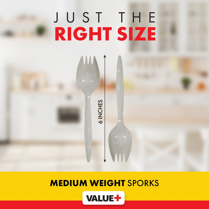 Value+ - Plastic Sporks - White - Bulk - B1005