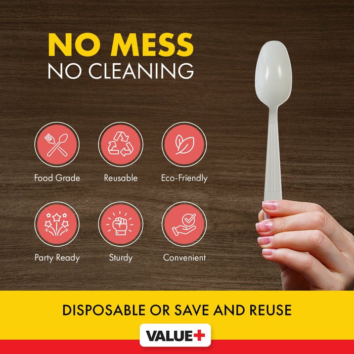 Value+ - Heavy - Plastic Tea Spoons - White - Ind. Wrapped - WP2003