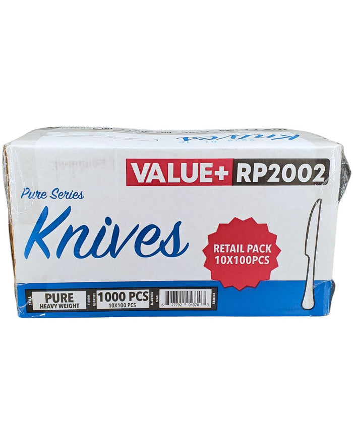 Value+ - Heavy - Plastic Knives - White - Retail Pack - RP2002