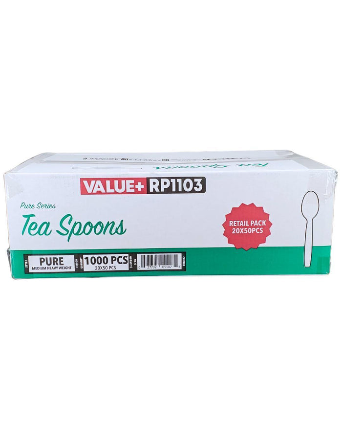 CLR - Value+ - Medium Heavy - Plastic Tea Spoon - White - Retail Pack - RP1103