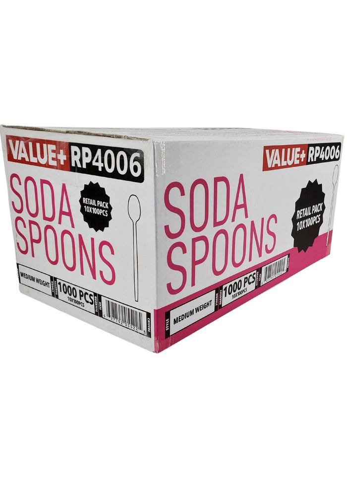 Value+ - Plastic - Soda Spoon - White - RP4006 - 8'' Approx.