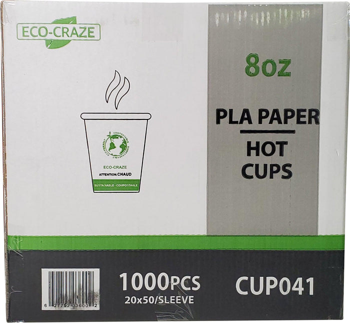 Eco-Craze - 8oz PLA Single Wall Hot Paper Cup - Printed