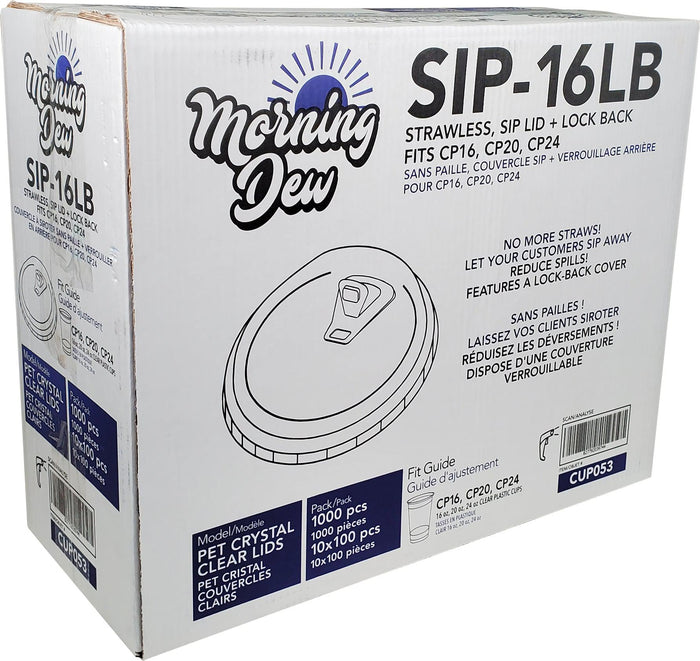 Morning Dew - Sip Lids W/Lock Back Cover For CP16-CP24 Clear Pet Cup - 98mm - SIP-16LB