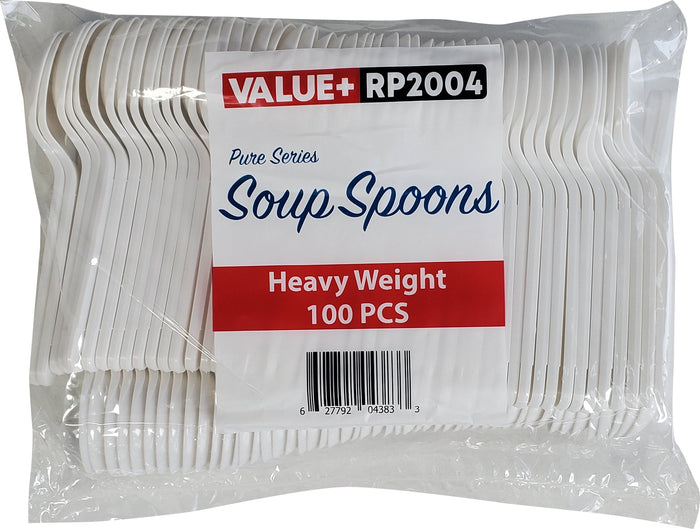 Value+ - Heavy - Plastic Soup Spoons - White - Retail Pack - RP2004