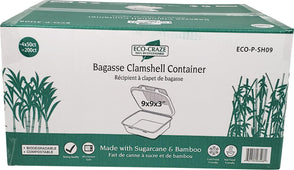 Eco-Craze - 9X9 Bagasse Clamshell Container