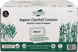 Eco-Craze - 9x6x3 Bagasse Clamshell Container