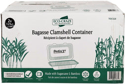 Eco-Craze - 9x6x3 Bagasse Clamshell Container