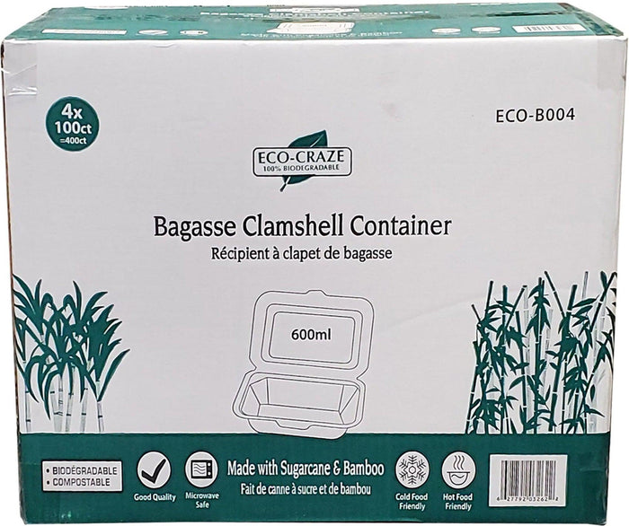 Eco-Craze - Bagasse Clamshell 600ml