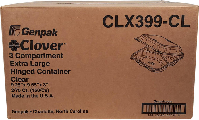 CLR - Genpak Clover Hinged Container XL Clear 9.25x9.65x3-3 Comp. CLX399