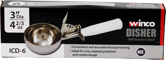 Stainless Steel Ice Cream Disher - #6, 4.7 oz, White Handle